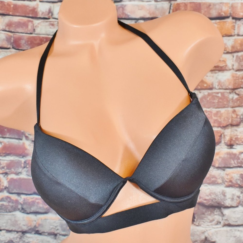 Victorias Secret 34D Swim The Hottie Halter bikini Top Black Push Up Strappy - Picture 3 of 12